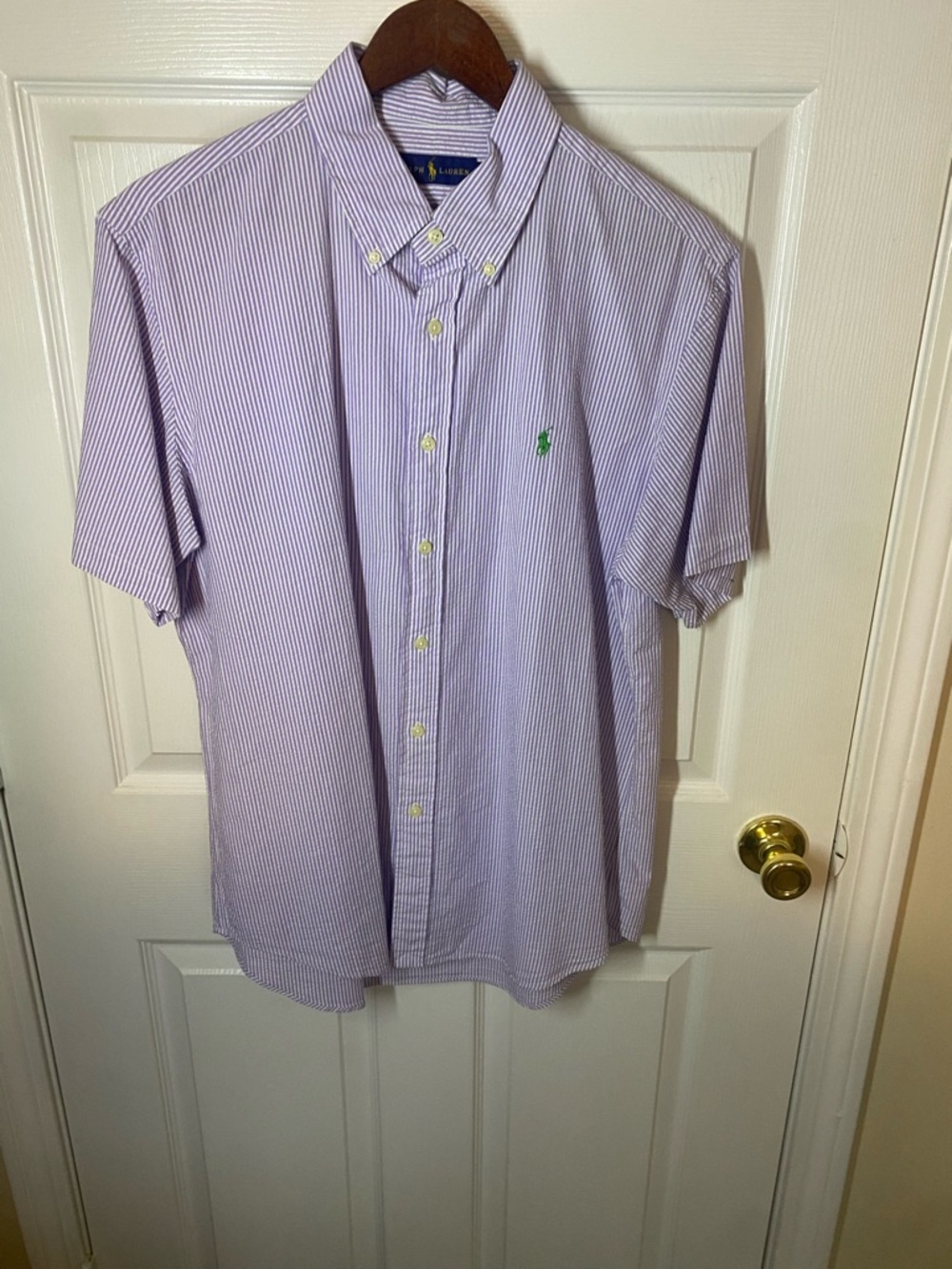 Polo by Ralph Lauren Lavender & White Striped Short Sleeve Button-Down Shirt